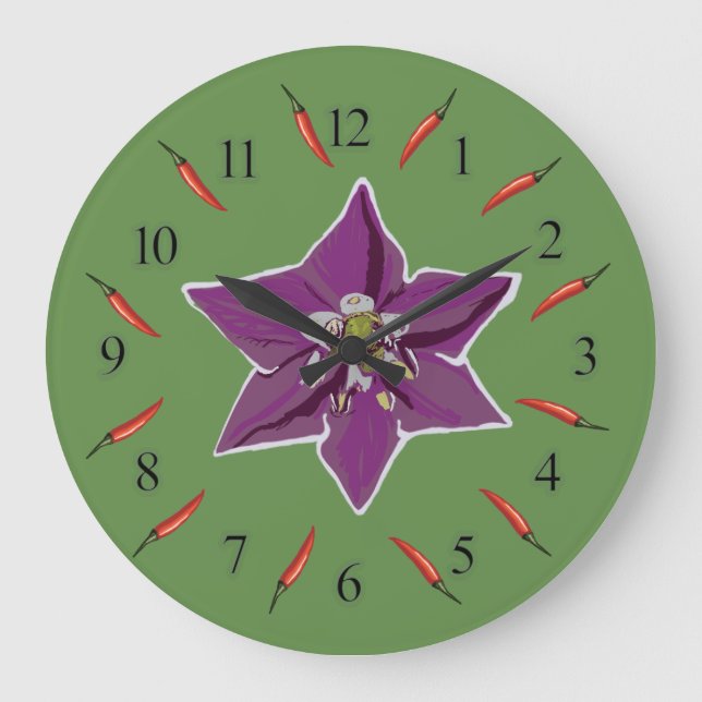 Chili Poivrons, Poivrons Blossom Horloge Mur (Recto)