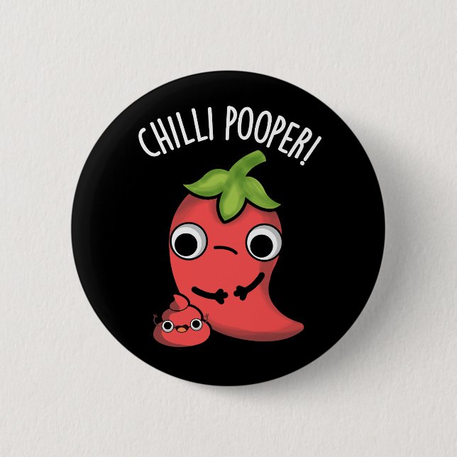 Chili Poooper Funny Pepper Pun Dark BG Button (Vorderseite)