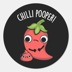 Chili Poooper Funny Pepper Pun Dark BG Runder Aufkleber