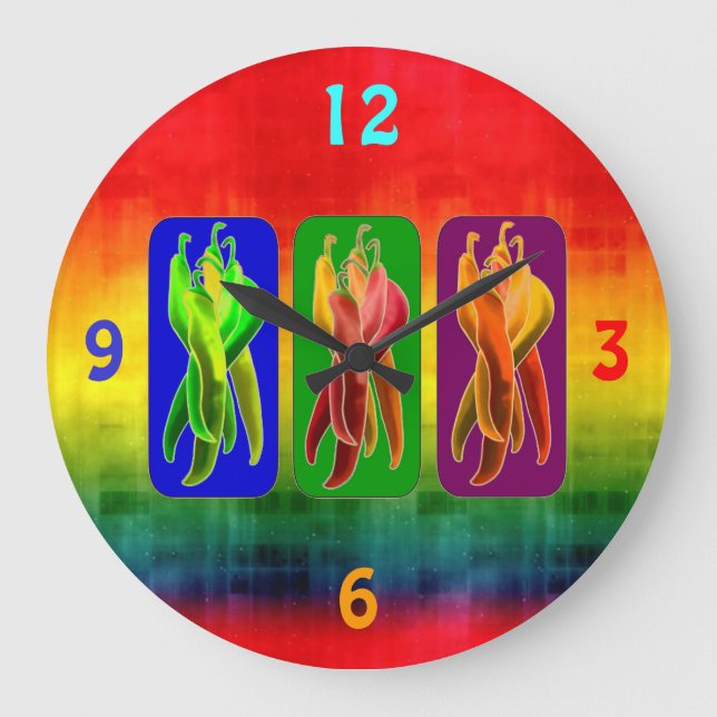 Chilies Lover Kitchen Wall Clock Große Wanduhr (Vorderseite)