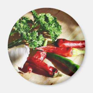 Chilischoten Chili Knoblauch Petersilie Magnet