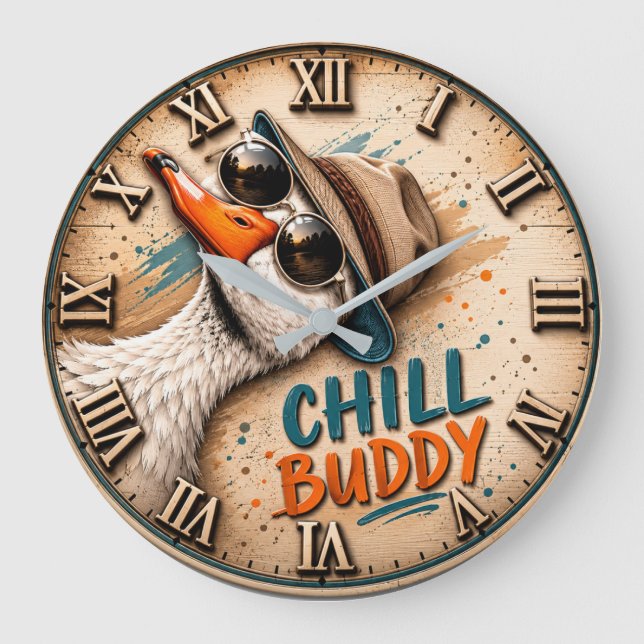 Chill Buddy Funny Goose  Große Wanduhr (Vorderseite)