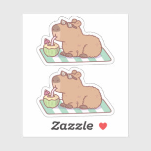 Chill Capybara Drinks Coconut Juice Aufkleber