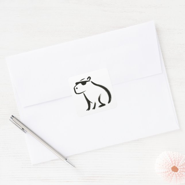 Chill Capybara - Tintenbrush Design Quadratischer Aufkleber (Umschlag)