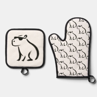 Chill Capybara – Tote-Tasche mit Tuschpinsel-Desig Ofenhandschuh & Topflappen-Set