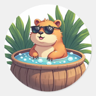 Chill Capybara Whirlpool Entspannung Kawaii Tropis Runder Aufkleber