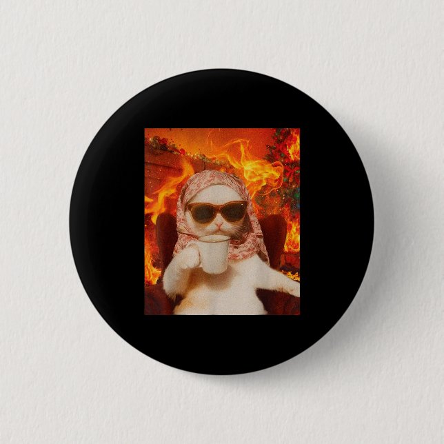 Chill Cat And Coffe Xmas Funny Cat Meme Y2k Joke  Button (Vorderseite)