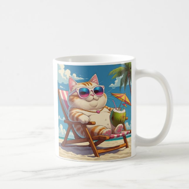 Chill Cat on Beach - Funny Vacation Tasse (Rechts)