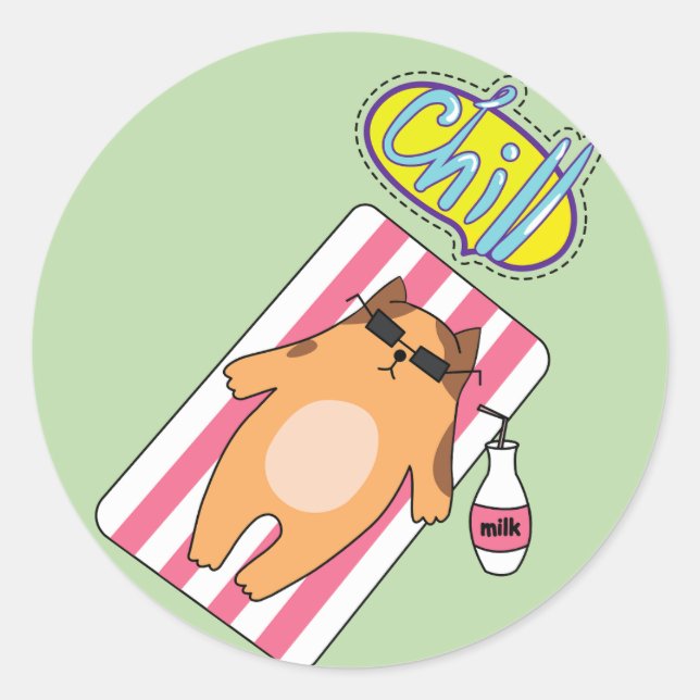 CHILL CAT POOL TIME Classic Round Sticker (Devant)
