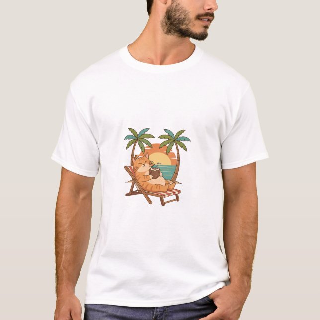 Chill Cat Strandurlaub T-Shirt (Vorderseite)
