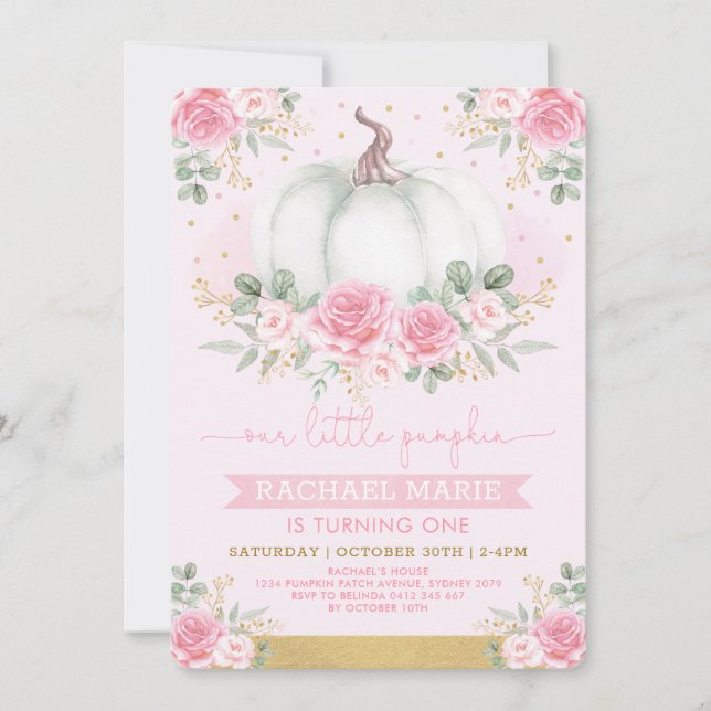Chill Fall Pumpkin Blush Pink Floral Rose Geburtst Einladung (Vorderseite)