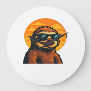 Chill Faultier mit Sonnenbrille - Retro-Sonnenunte Große Wanduhr