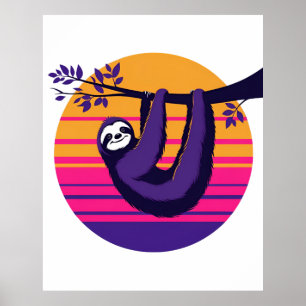 Chill Like a Sloth - Retro Sunset Sloth Poster