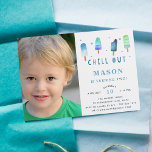 Chill Out | Photo Birthday Party Invitation Einladung<br><div class="desc">Adorable party invitation's for your little one's summer birthday party feature watercolor popsicle illustrations in vibrant shades of blue and green, with "chill out" beneath in whimsical cutout lettering. Personalize with your birthday party details beneath, and add a favorite photo of the birthday boy on the left side. Cards reverse...</div>