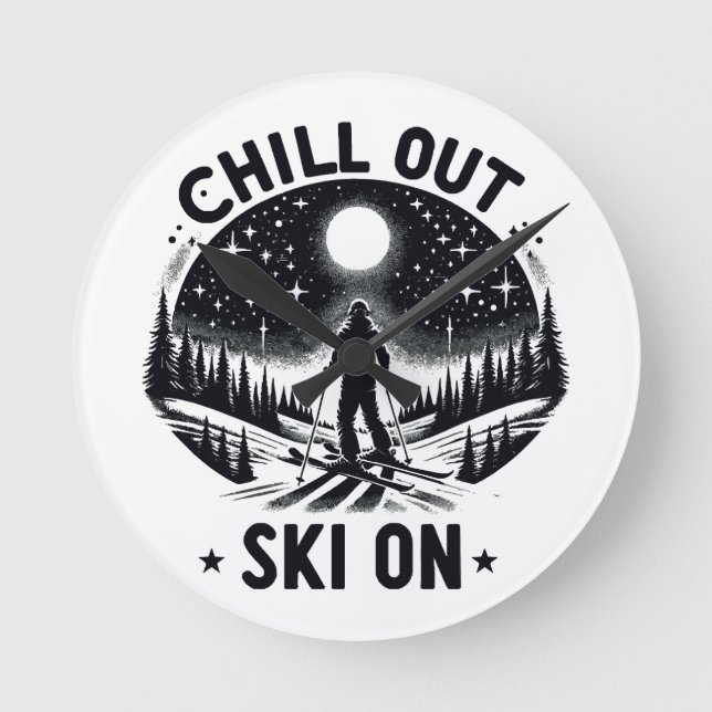 Chill out Ski on on Runde Wanduhr (Vorderseite)