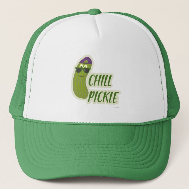 Chill Pickle Veggie Cartoon Charakter Truckerkappe (Vorderseite)