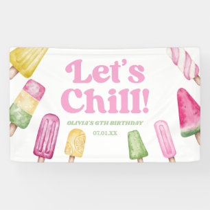 Chill Pink Retro Popsicle Birthday Party Banner