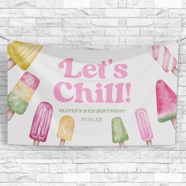 Chill Pink Retro Popsicle Birthday Party Banner (Von Creator hochgeladen)