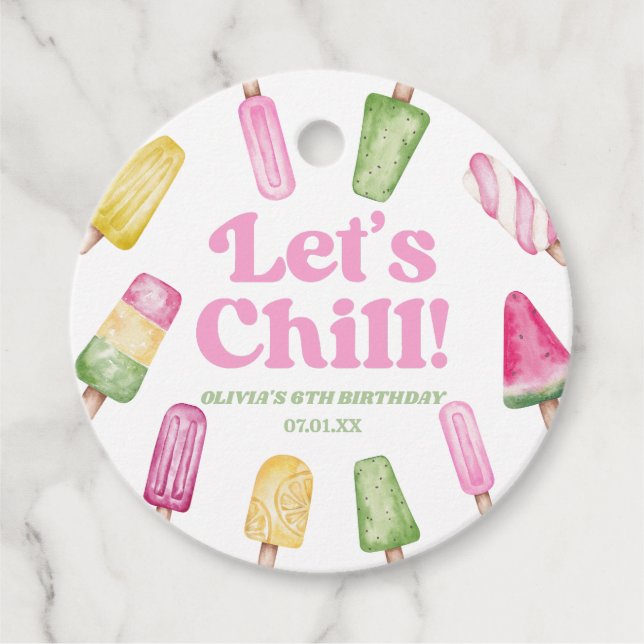 Chill Pink Retro Popsicle Birthday Party Geschenkanhänger (Vorderseite)