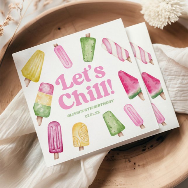 Chill Pink Retro Popsicle Birthday Party Serviette (Von Creator hochgeladen)