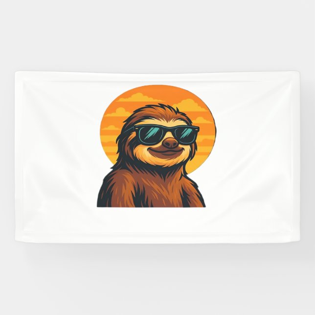 Chill Sloth mit Sonnenbrille - Retro Sunset Vibes  Banner (Horizontal)