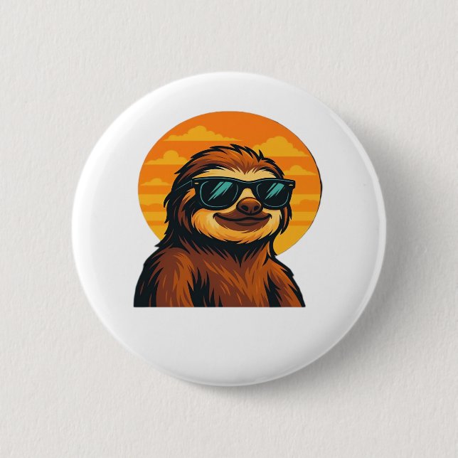 Chill Sloth mit Sonnenbrille - Retro Sunset Vibes  Button (Vorderseite)