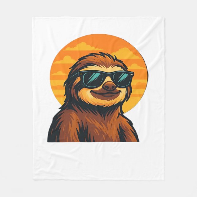 Chill Sloth mit Sonnenbrille - Retro Sunset Vibes  Fleecedecke (Vorderseite)