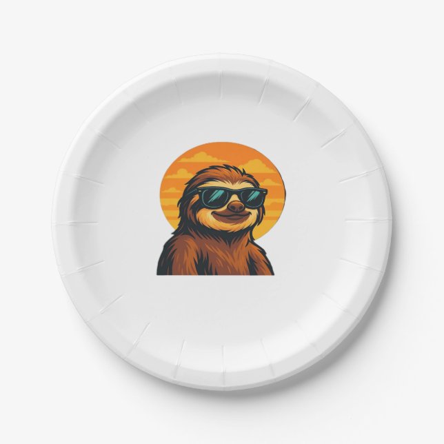 Chill Sloth mit Sonnenbrille - Retro Sunset Vibes  Pappteller (Vorderseite)