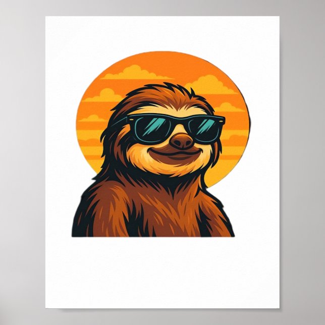 Chill Sloth mit Sonnenbrille - Retro Sunset Vibes  Poster (Vorne)