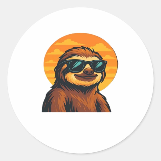 Chill Sloth mit Sonnenbrille - Retro Sunset Vibes  Runder Aufkleber (Vorderseite)