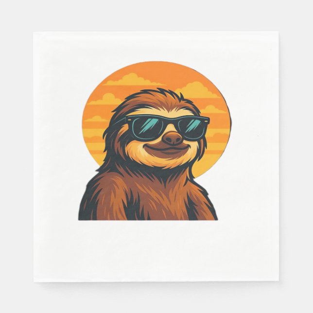 Chill Sloth mit Sonnenbrille - Retro Sunset Vibes  Serviette (Vorderseite)