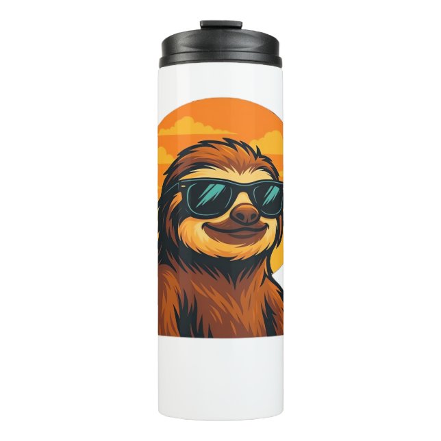 Chill Sloth mit Sonnenbrille - Retro Sunset Vibes  Thermosbecher (Vorderseite)