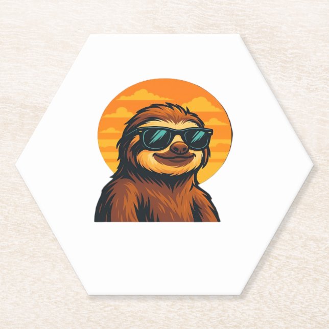 Chill Sloth mit Sonnenbrille - Retro Sunset Vibes  Untersetzer (Vorderseite)
