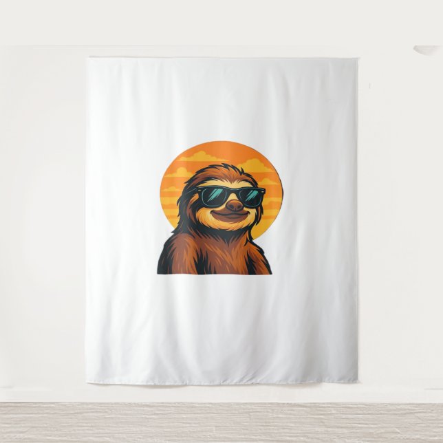 Chill Sloth mit Sonnenbrille - Retro Sunset Vibes  Wandteppich (Vorderseite)