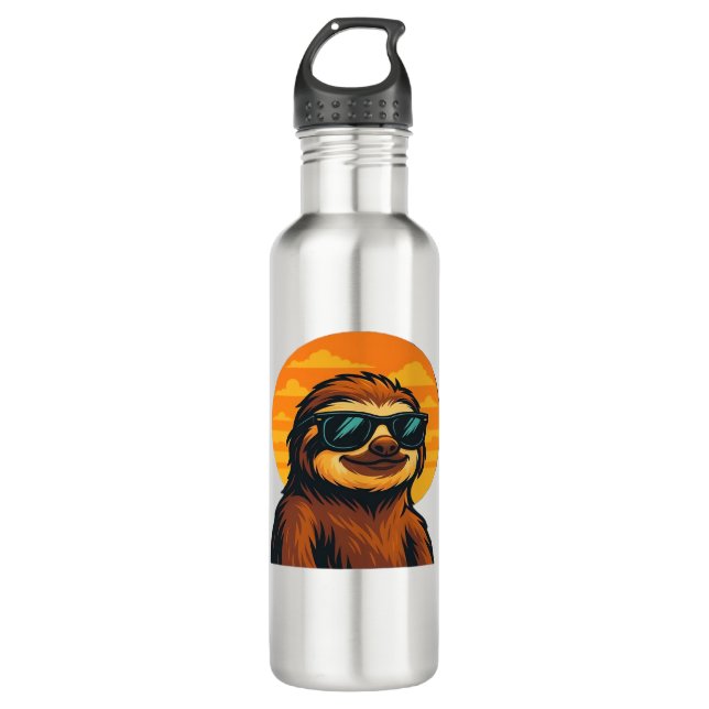 Chill Sloth with Sunglasses - Retro Sunset Vibes C Edelstahlflasche (Vorderseite)