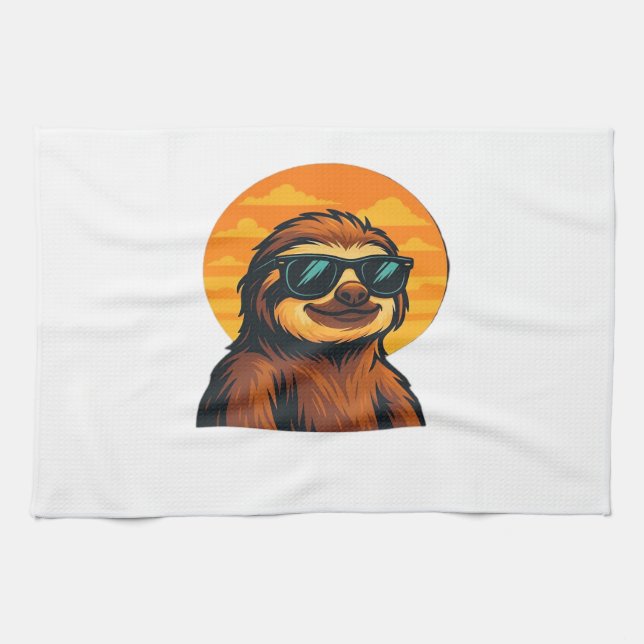 Chill Sloth with Sunglasses - Retro Sunset Vibes C Geschirrtuch (Horizontal)