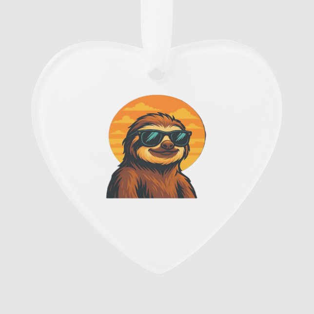 Chill Sloth with Sunglasses - Retro Sunset Vibes C Ornament (Vorderseite)