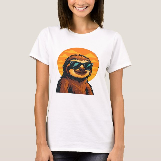 Chill Sloth with Sunglasses - Retro Sunset Vibes C T-Shirt (Vorderseite)