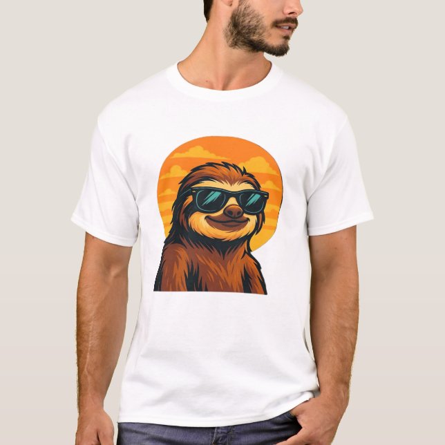 Chill Sloth with Sunglasses - Retro Sunset Vibes C T-Shirt (Vorderseite)
