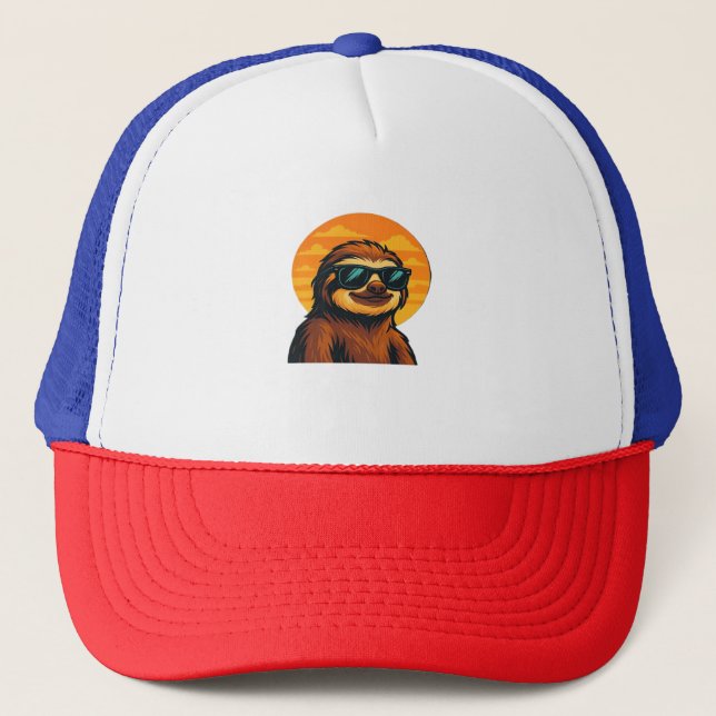 Chill Sloth with Sunglasses - Retro Sunset Vibes C Truckerkappe (Vorderseite)