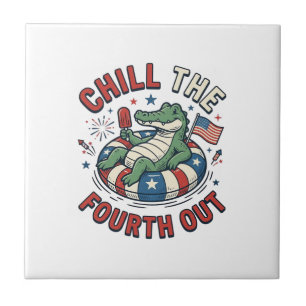 Chill The Fourth Out Alligator Patrioten-Shirt Des Fliese