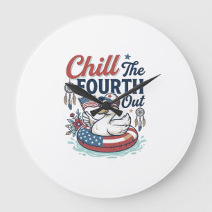 Chill The Fourth Out Patrioten-Enten-Vektor-Shirt_ Große Wanduhr
