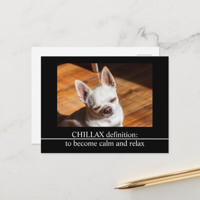 Chillax Chihuahua schläfrig entspanntes Zunge-out- Postkarte (Vorderseite/Rückseite Beispiel)