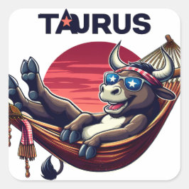 Chillaxing Patriotic Taurus Bull in Hammock Design Quadratischer Aufkleber