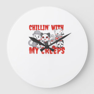 Chillen mit meinen Creeps Katze Horror Killer Hall Große Wanduhr