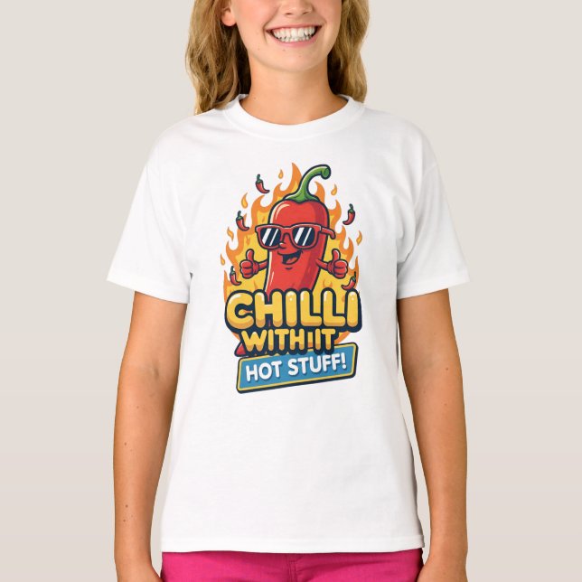 “Chilli With It” Tee – Cool & Spicy Cartoon Pepper (Vorderseite)