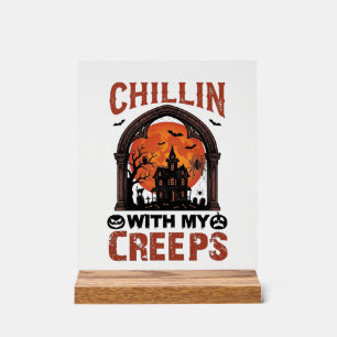Chillin Creeps Halloween Gruselhaus Orange Mond Acrylschild