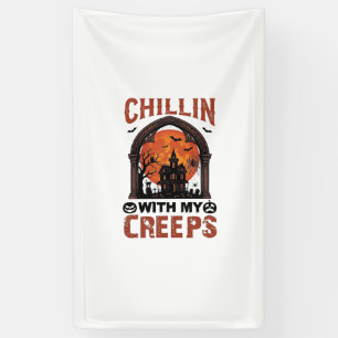 Chillin Creeps Halloween Gruselhaus Orange Mond Banner