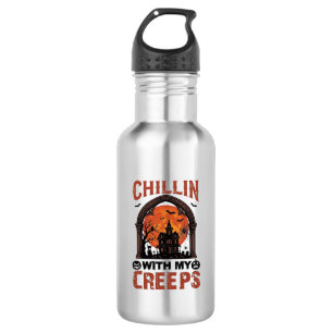 Chillin Creeps Halloween Gruselhaus Orange Mond Edelstahlflasche