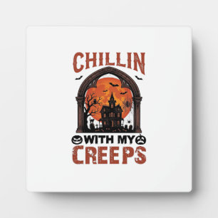 Chillin Creeps Halloween Gruselhaus Orange Mond Fotoplatte